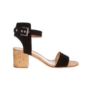 Gianvito Rossi “Rikki” Black Suede Cork Block Heel Sandals, Size 6